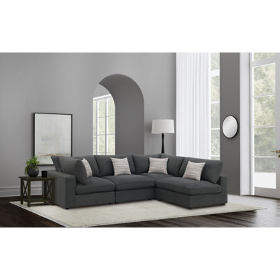 Canapé d'angle modulaire Rhette couleur anthracite avec coussins réversibles