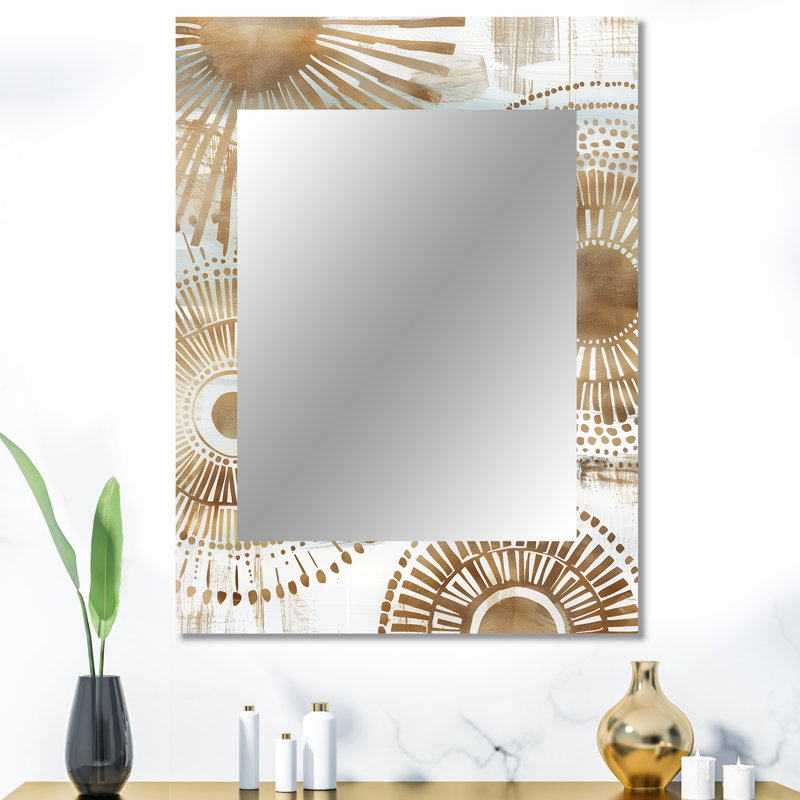 Beige And Gold Bohemian Mandala Simplicity Boho II - Boho Mandala Unique Mirror, Traditional Large Wall Mirror, Printed Metal Art