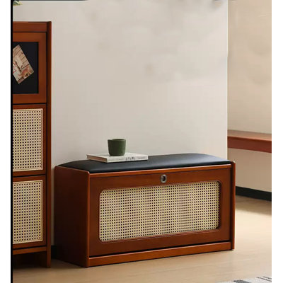 Mid-Century Modern Solid Wood Tipping Shoe Storage Bench