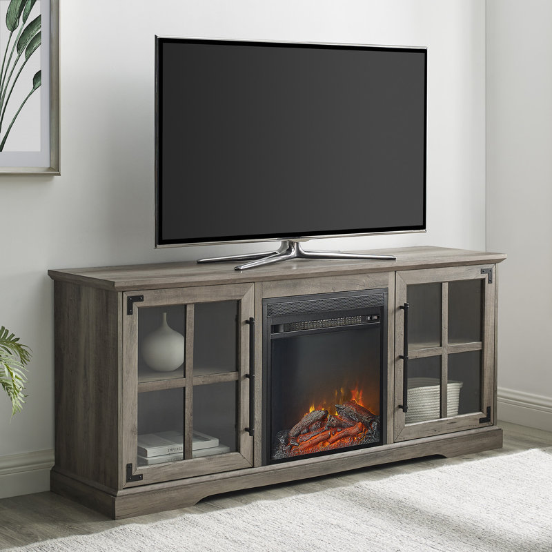Dougan 60" 2-Door TV Stand with Electric Fireplace, Gray Wash