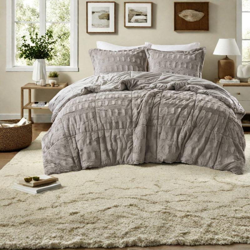Ensembles de literie luxueux en fausse fourrure, édredon gris pour maison moderne