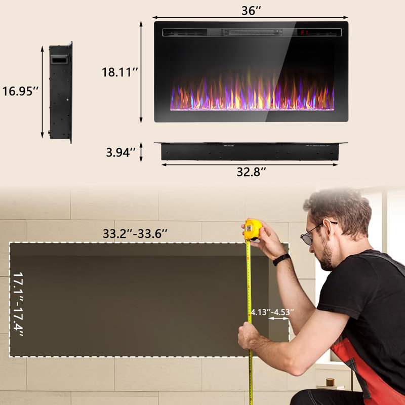 Deleo Ultra-Thin Silence Linear Electric Fireplace, Recessed Wall Mounted Fireplace,12 Adjustable Flame Color & Speed,Touch Screen Remote Control with 8h Timer