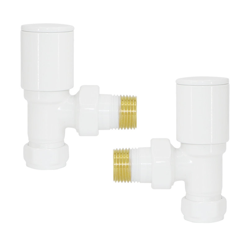 15Mm X 1/2" Angled Manual Towel Rail Designer Radiator Valves One Pair, White