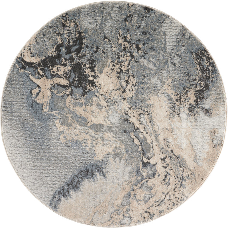 Tapis gris contemporain Ashli, Rond 5 pi 3 po