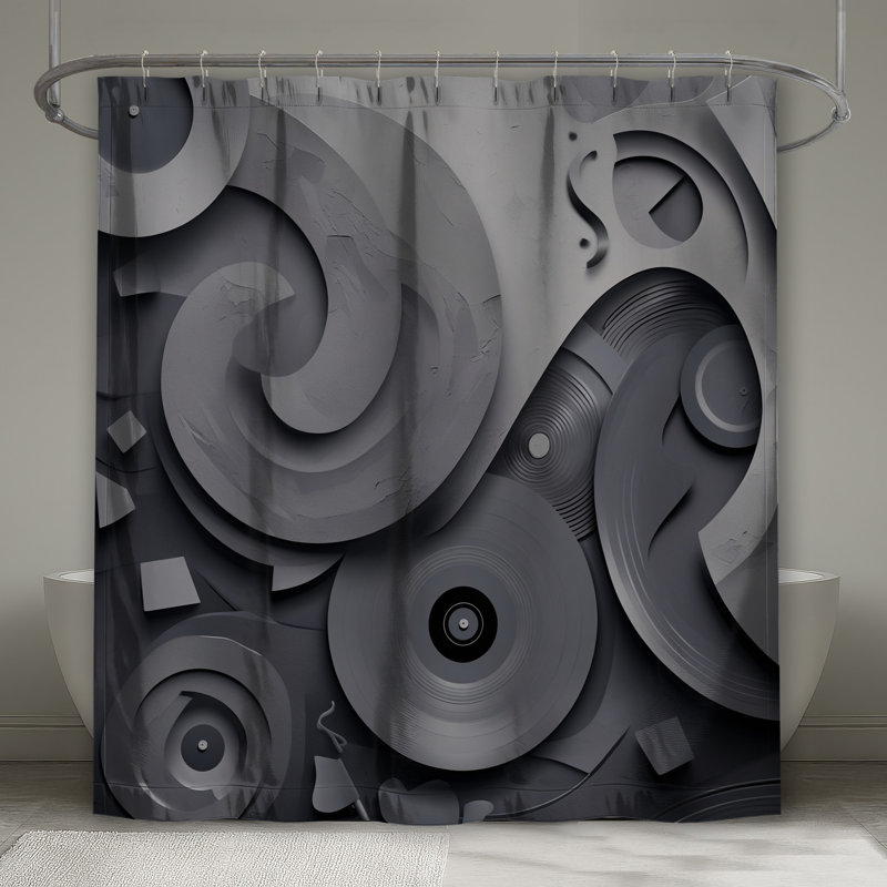 Rideaux de douche gris à spirales abstraites très longs, 70in W x 93in H