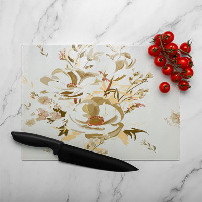 Flower Print Glass Chopping Board