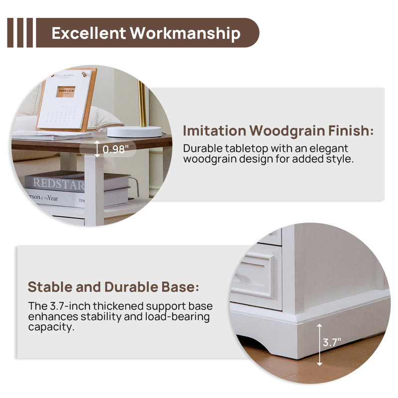 18'' W Nightstand With Drawer And Socket, Natural/White