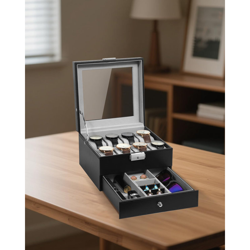 Leather Watch Box +, Black/Grey