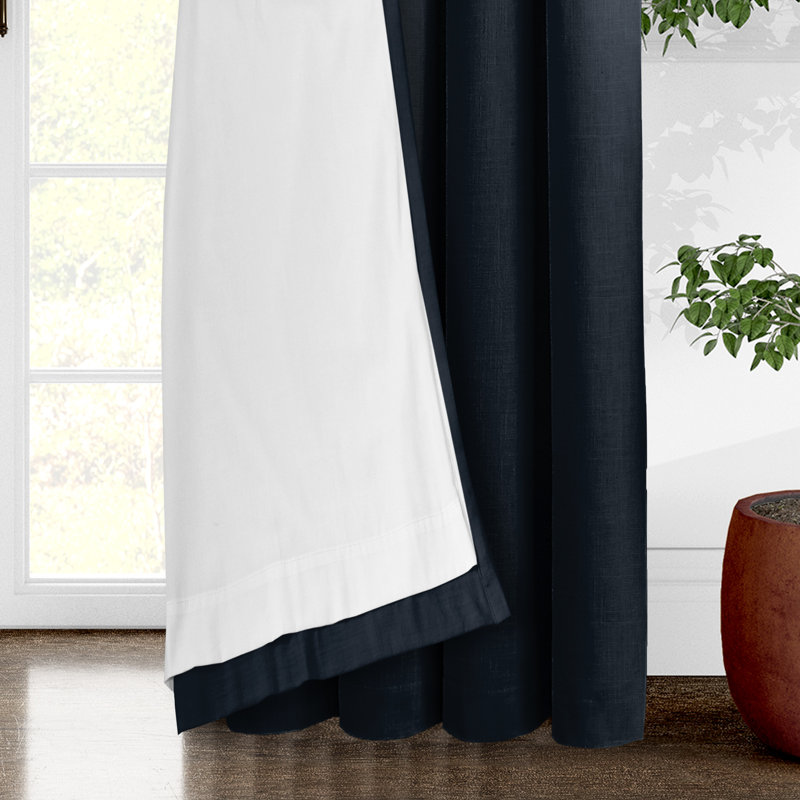 Elsie Linen Look Rod Pocket Drapery Panels Pair, True Navy, 50"W x 108"L
