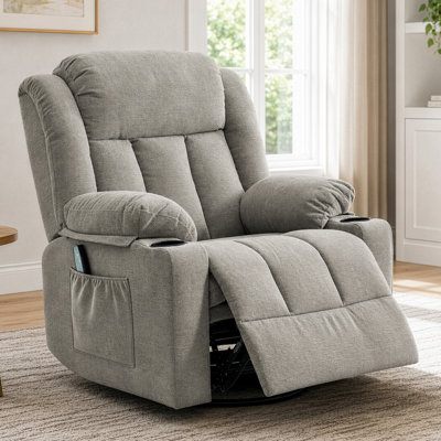 Swivel Rocker Recliner Chair for Adults with Massage and Heat, Cup Holders and Side Pockets, Glider Rocking Reclining Single Sofa Chair Ergonomic Lounge Chair for Living Room