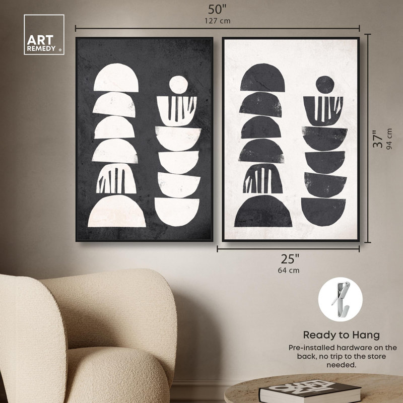Cyclic Harmony Canvas Print Modern Abstract Art Set by Art Remedy, Black Frame, 10 x 15, 37" H x 25" W, Structure noire