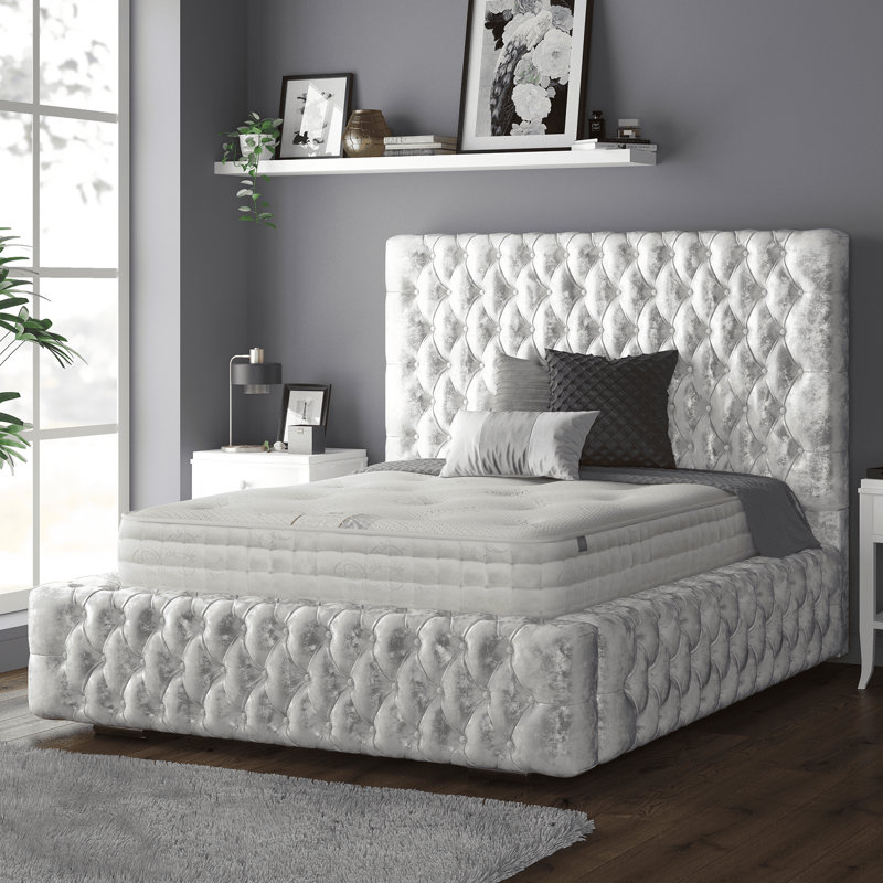 Clovis Upholstered Bed, Super King (6'), Silver Crush, Crush Velvet