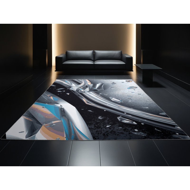 Machine Washable Wynsum Sleek & Chic Modern Ombre Rug in Gray – Gray Binding, 3' Square