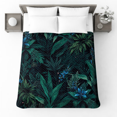 Tropical Greenery Pattern Quilted Bedspread All Sizes