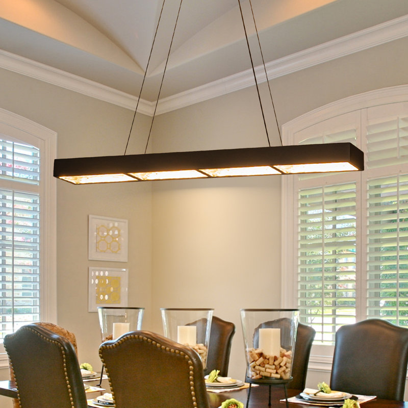 4-Light Modern Matte Black Linear Pendant Chandelier with Textured Glass Shade - Dimmable LED Kitchen Island Light for Dining Room & Hallway
