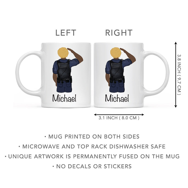 Ceramic Coffee Mug, Brown/Yellow Male Police Officer 16, Yes
