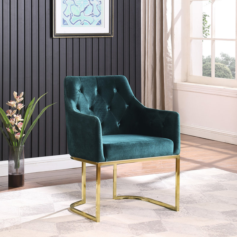 Toriann 26'' Wide Tufted Armchair Modern Gold Club Armchair, Accent Pair Chair, Blue Velvet