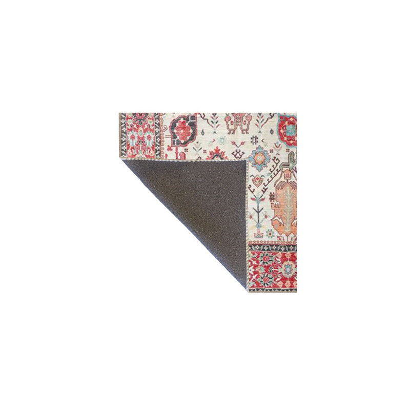 Bordered Rectangle Botanical Pattern Woven Base and Washable Area Rug, Rectangle 2'4" x 3'11"