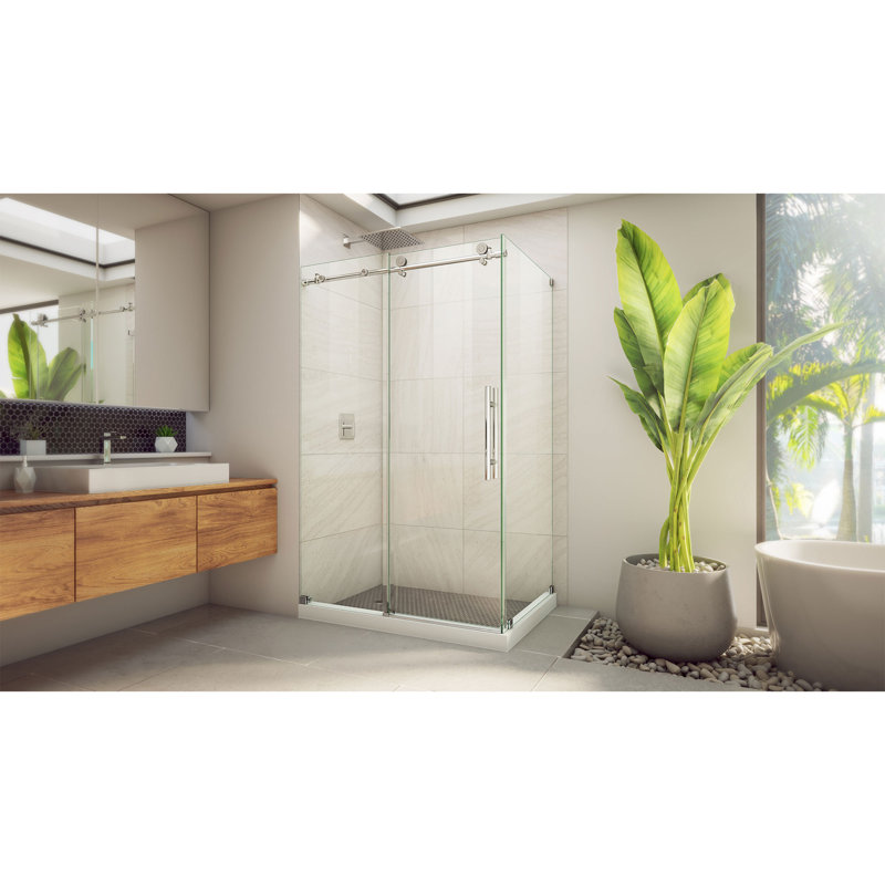 Cabine de douche rectangulaire sans cadre l 48,38 "x P 32,5" x H 76 ", Acier inoxydable poli
