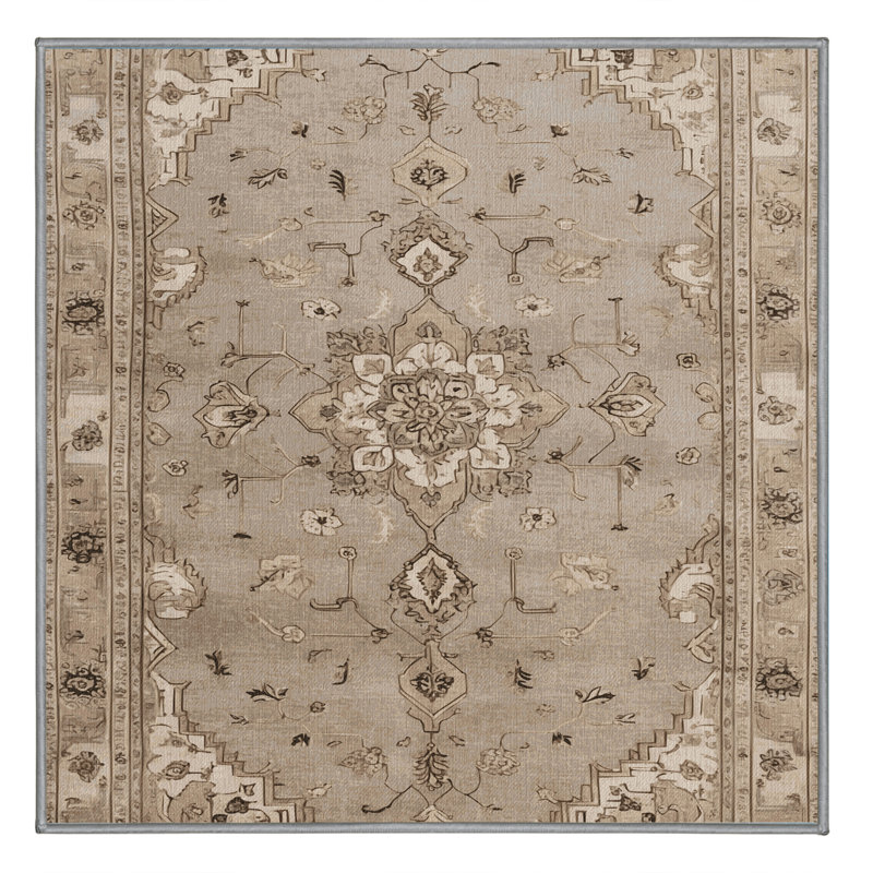 Tapis gris Tabriz lavable à la machine, Carré 6 pi