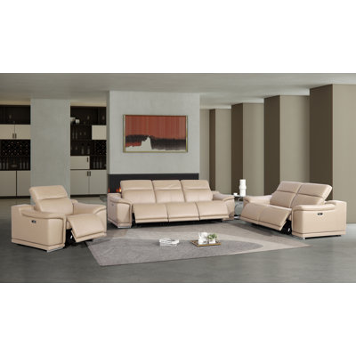 Ensemble de canapé, causeuse et fauteuil inclinables électriques en cuir véritable - 6 fauteuils inclinables
