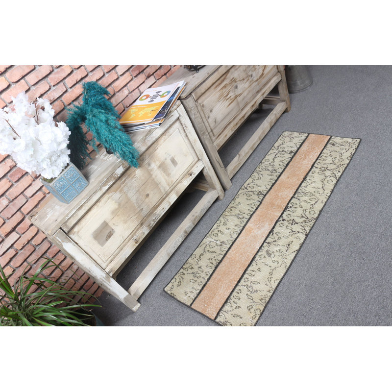 Handmade Vintage Turkish Runner With Floral Design For Living Room Decor And Unique Gift Ideal As Entryway Mat