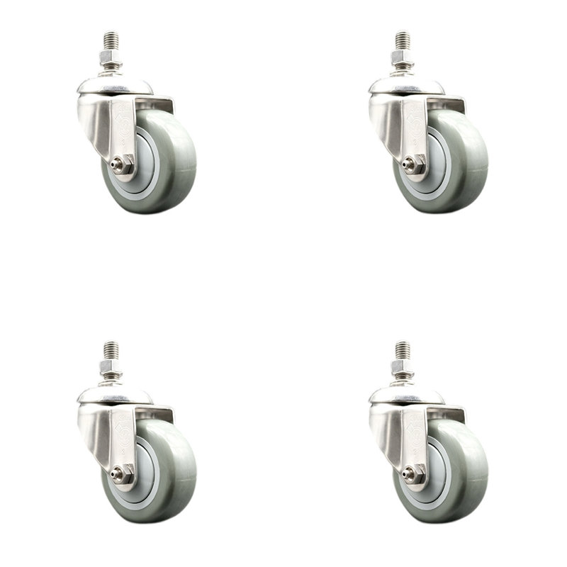 Ensemble de roulettes à tige filetée en polyuréthane 316SS, gris, Roue de 3 po