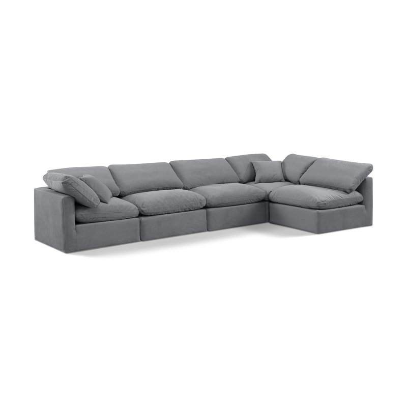 Itala Velvet L-Shaped Sectional Reversible, Grey Velvet