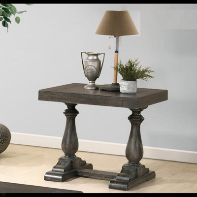 Transitional Wood End Table In Dove Grey, Living Room Solid Wood Sofa Side Table