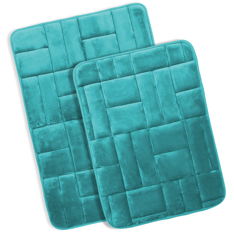 Ensemble de 2 tapis de bain en mousse viscoélastique absorbante ultra douce, Bleu sarcelle