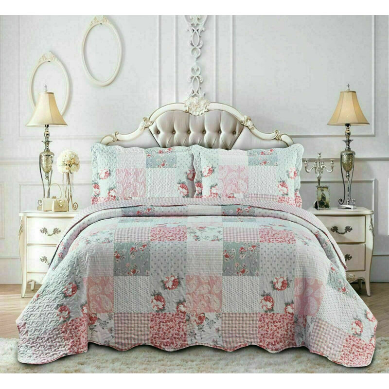 Poulsen Polyester No Pattern Bedspread with Pillow Shams, Floral Grey, Super King