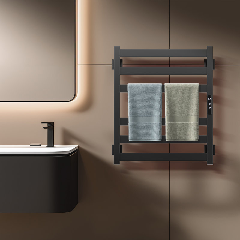 Electric Towel Warmer 6 Bars Wall Mounted Heated Towel Rack, Black