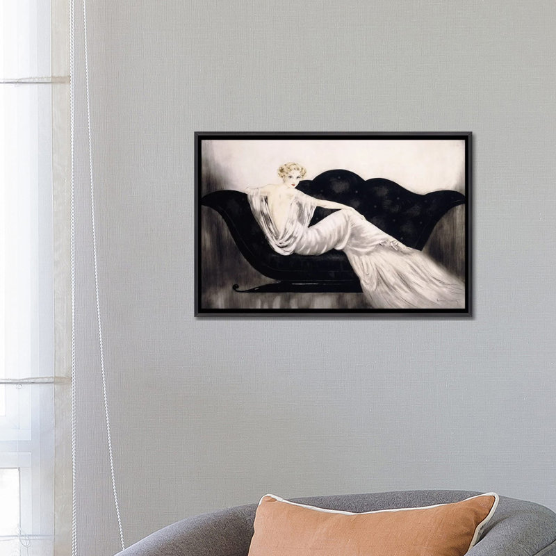 Le canapé, C.1937, Toile encadrée flottante noire patinée, H 18 po x l 26 po x P 1,5 po, Pas de tapis