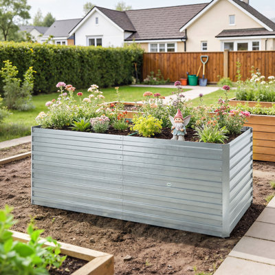 Lit de jardin surélevé galvanisé, boîte à fleurs 5 pi x 3 pi x 2 pi, argent
