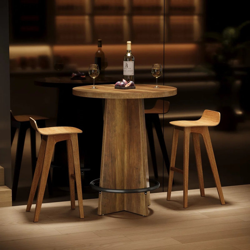 Table de bar ronde, table bistro en bois de 37,4 po de hauteur avec base à piédestal et repose-pieds en métal, Brown