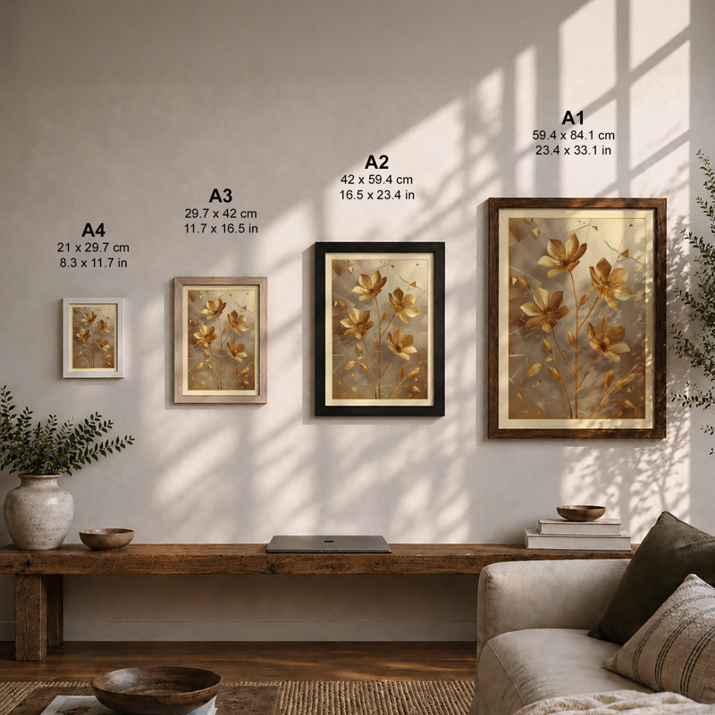 Golden Starflowers Botanical - Framed Print, Unframed, A2 - 59.4 x 42.0 cm