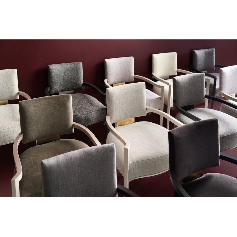 Caracole Classic Upholstered Arm Chair, Gray, Black/Chrome