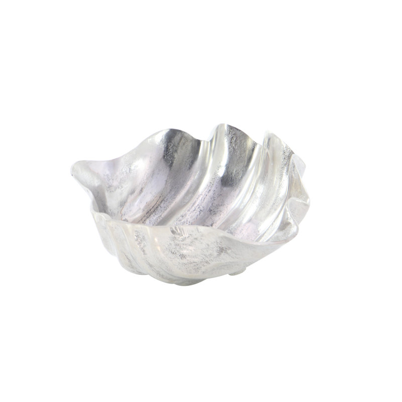 Silver Aluminum Oyster Shell Decorative Bowl - Coastal Elegance
