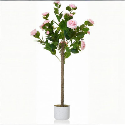 Artificial Camellia Tree in Pot for Home Office Outdoor Patio Wedding Decor