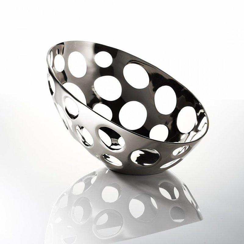 Metal Abstract Posh & Luxe Decorative Bowl, Silver, 8.25" H x 10.5" W x 14.75" D