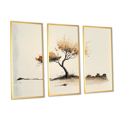 Lonely Autumn Watercolor Tree III " Lonely Autumn Watercolor Tree III " 3 - Pieces