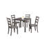 Table carrée 5 avec style transitionnel gris, chaises à dossier en lattes, bois d'hévéa massif, sièges 4, assemblage simple pour une utilisation dans la pièce, installation