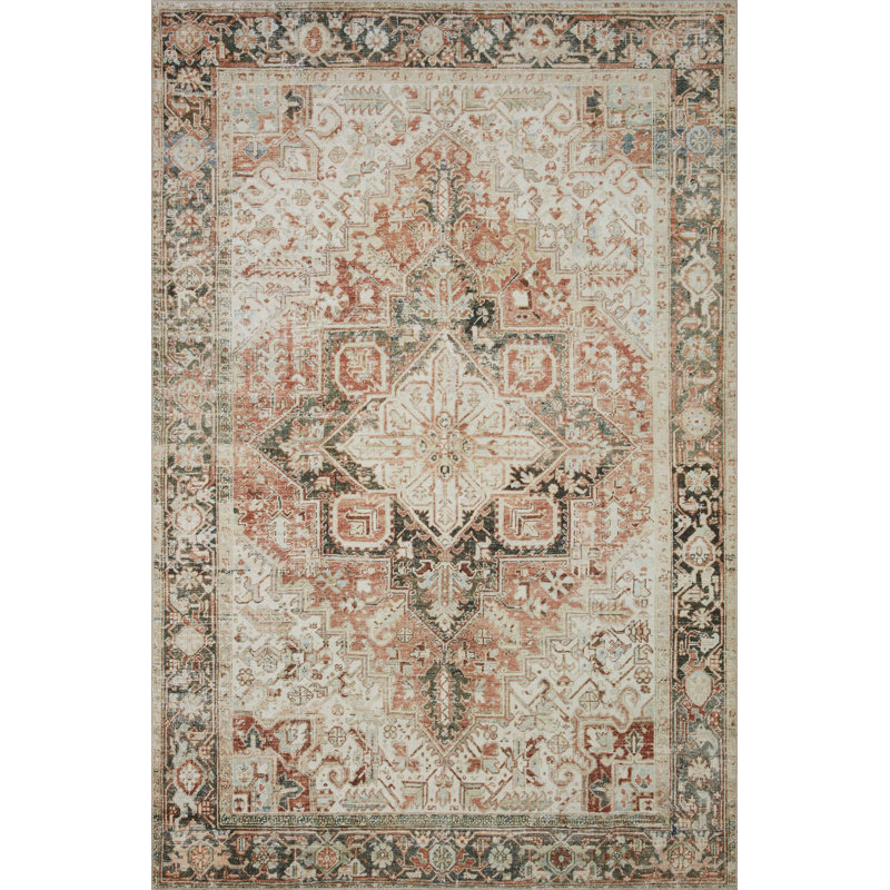 Tapis rouille / gris anthracite Magnolia Home par Joanna Gaines x Loloi Lenna, Carré 1 pi 6 po