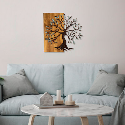 Hand-Painted Decorative Wooden Wall Accessory, 22.8 x 22.8 inches | 100% Solid Wood with 0.8-inch Thickness & Metal Frame (0.06 inches) | Unique Walnut & Brown Finish, Perfect for Home Décor & Wall Art