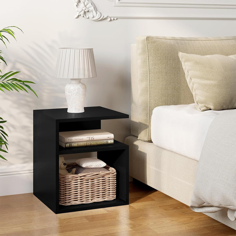 Mugdha 35cm W Solid + Manufactured Wood Bedside Table, Black