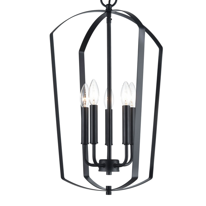 Luminaire suspendu géométrique unique à 5 lumières Joeldean, Noir mat