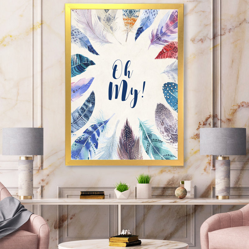 «Vibrant Blue Feathers Oh My», impression sur toile encadrée, H 20 po x l 12 po x P 1po, Encadrement doré