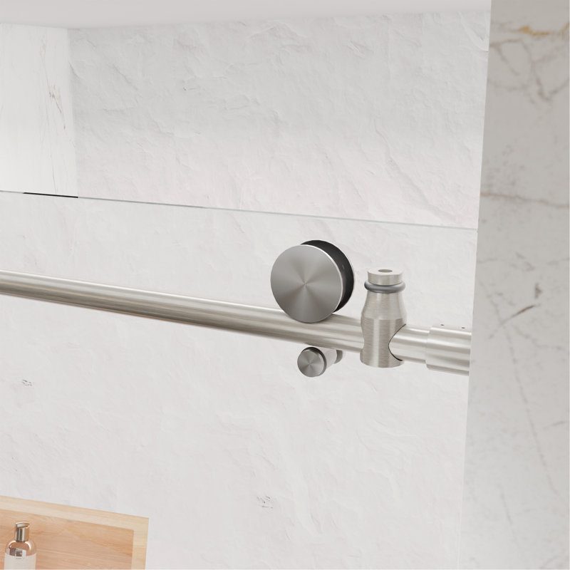 56-60"W X 76"H Sliding Shower Door, Brushed Nickel Hardware, Towel Bar And Handle, Drop Shipping Available, Brushed Nickel