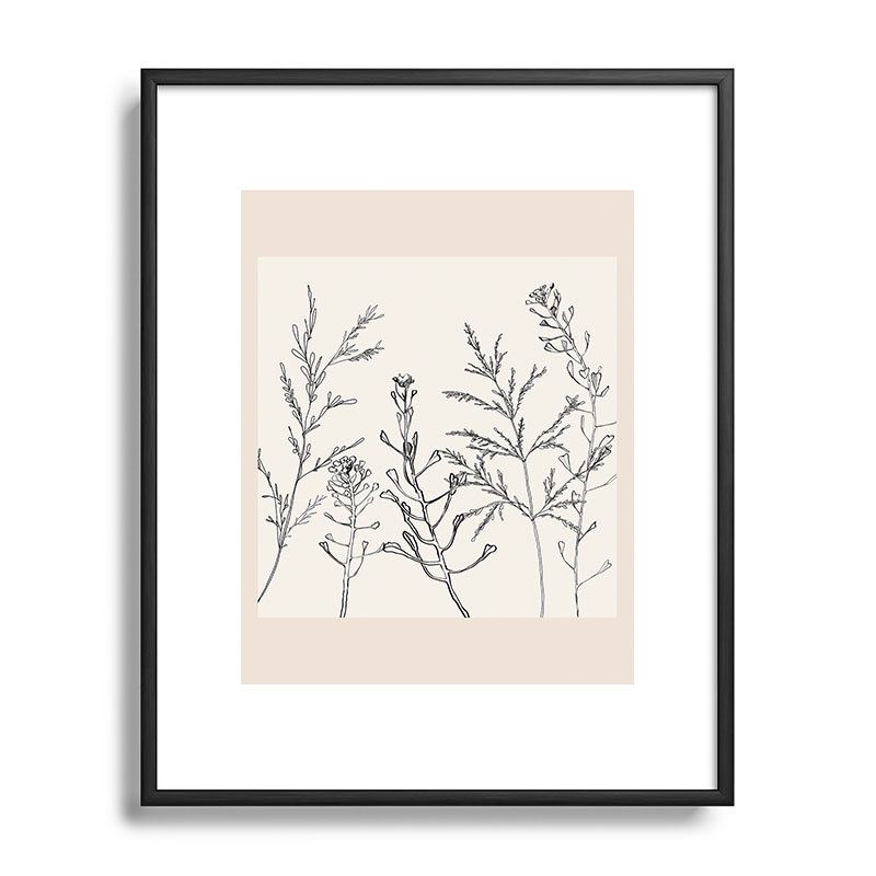 Herbe minimaliste encadrée sur papier, Noir, H 10 po x l 8 po