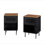 Ensemble de 2 tables de chevet avec portes grillagées rayées, table de chevet moderne Mid-Century, table de chevet avec tiroir à lattes, tables de bout avec pieds en métal, table de chevet pour chambre à coucher